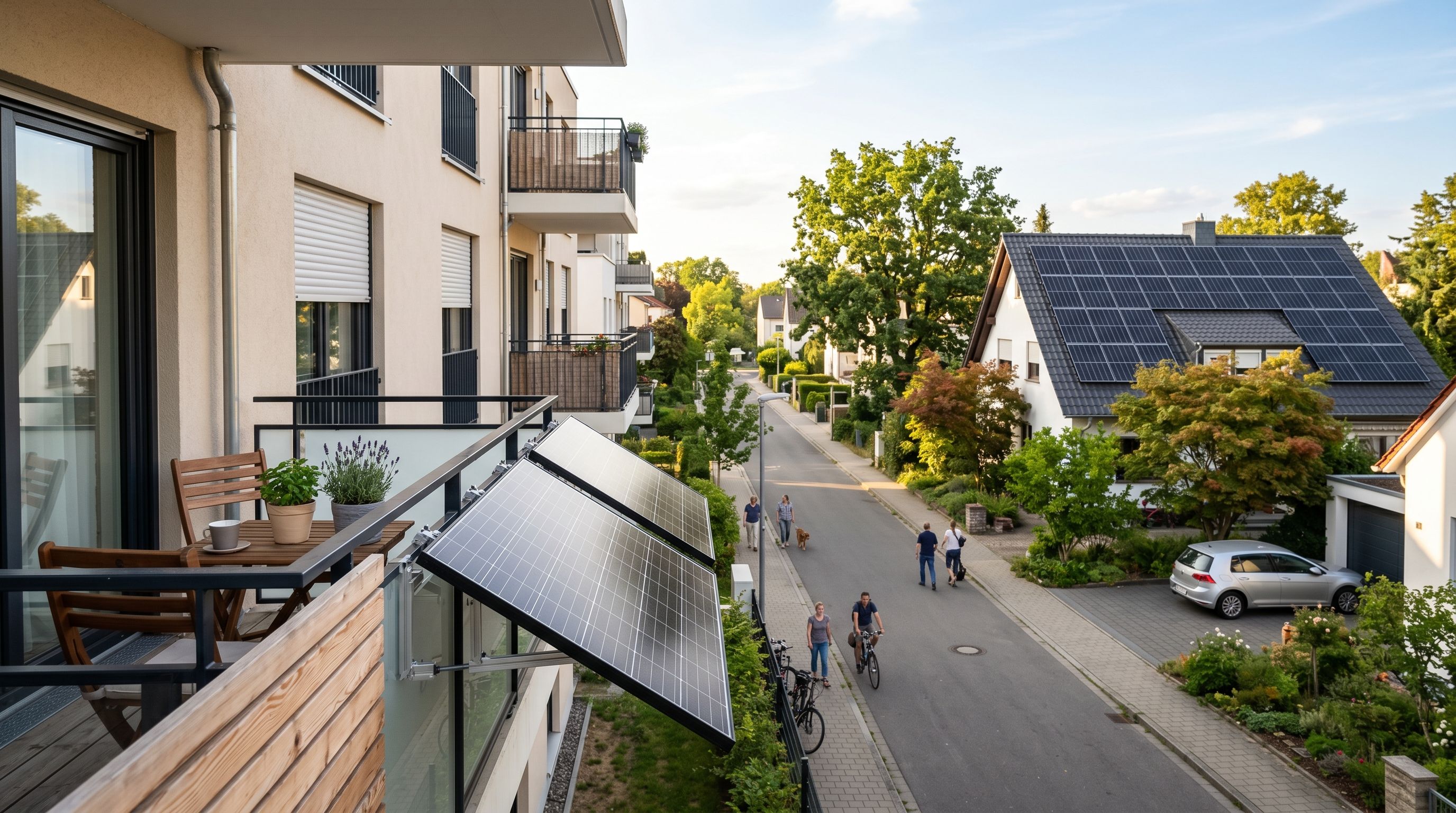 Balkonkraftwerk und Photovoltaikanlage in einem modernen Wohnumfeld